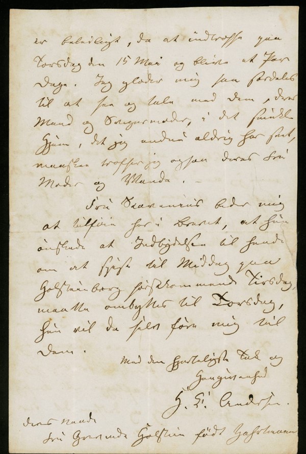 Brev fra H.C. Andersen til Mimi Holstein (10/05-1856)